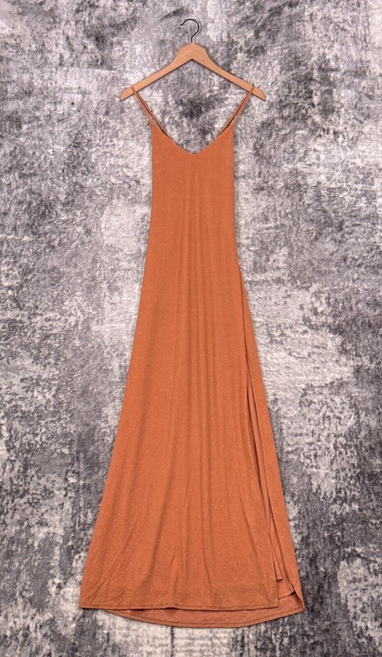 New Revolve Dress XS Womens NBD Pink And Gold Sleeveless Front Slit Maxi